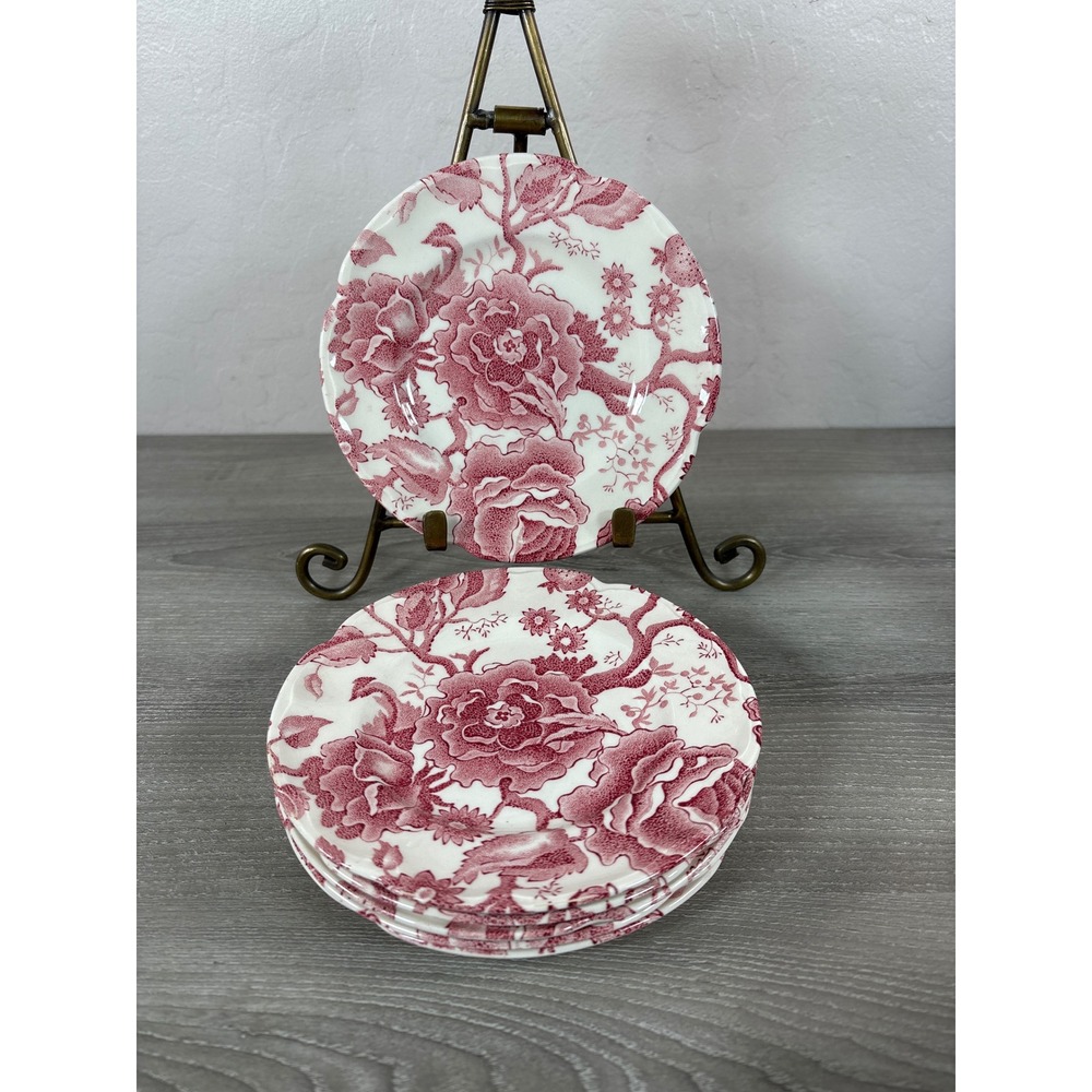 Johnson Brothers English Chippendale Red Pink Floral Bread Butter Plates Set 6